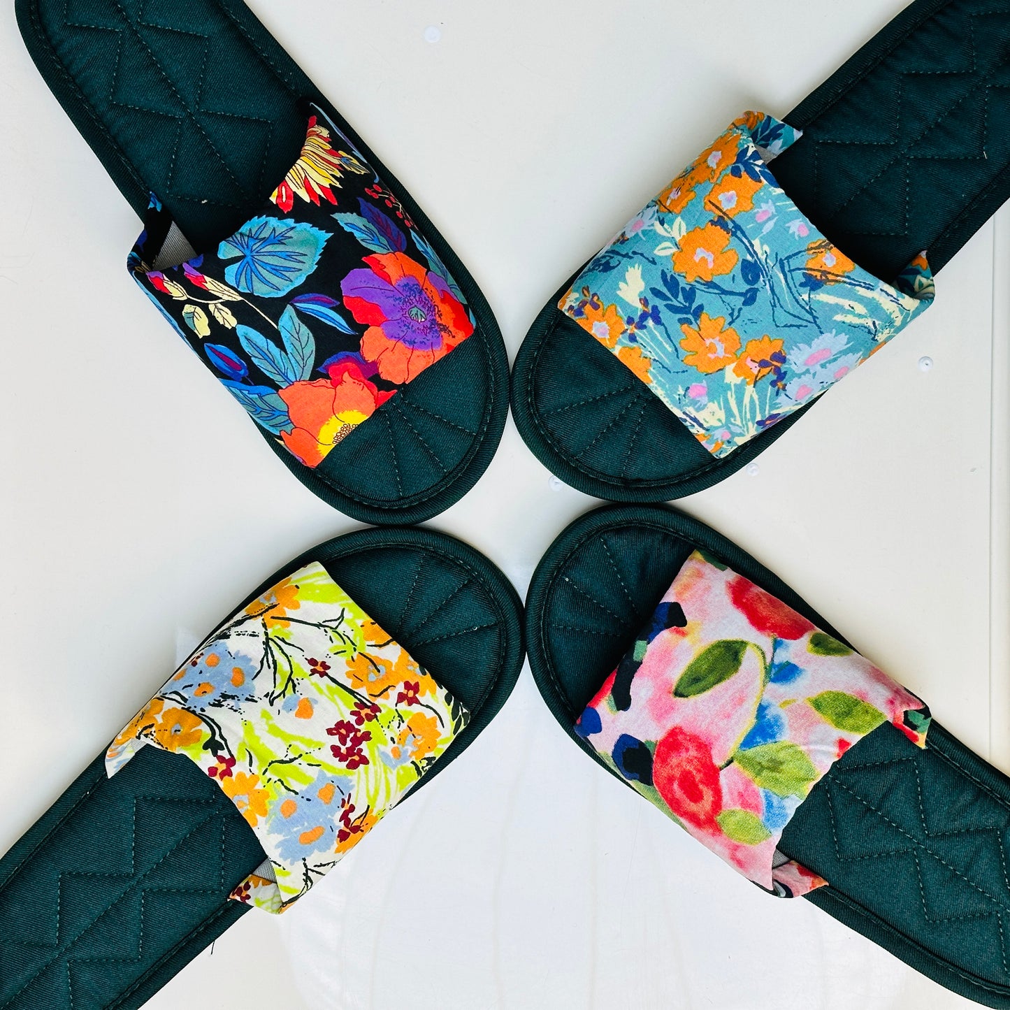 Handmade fabric silent slippers non-slip sweat-absorbent home slippers（Four Seasons Flower Series）No lace